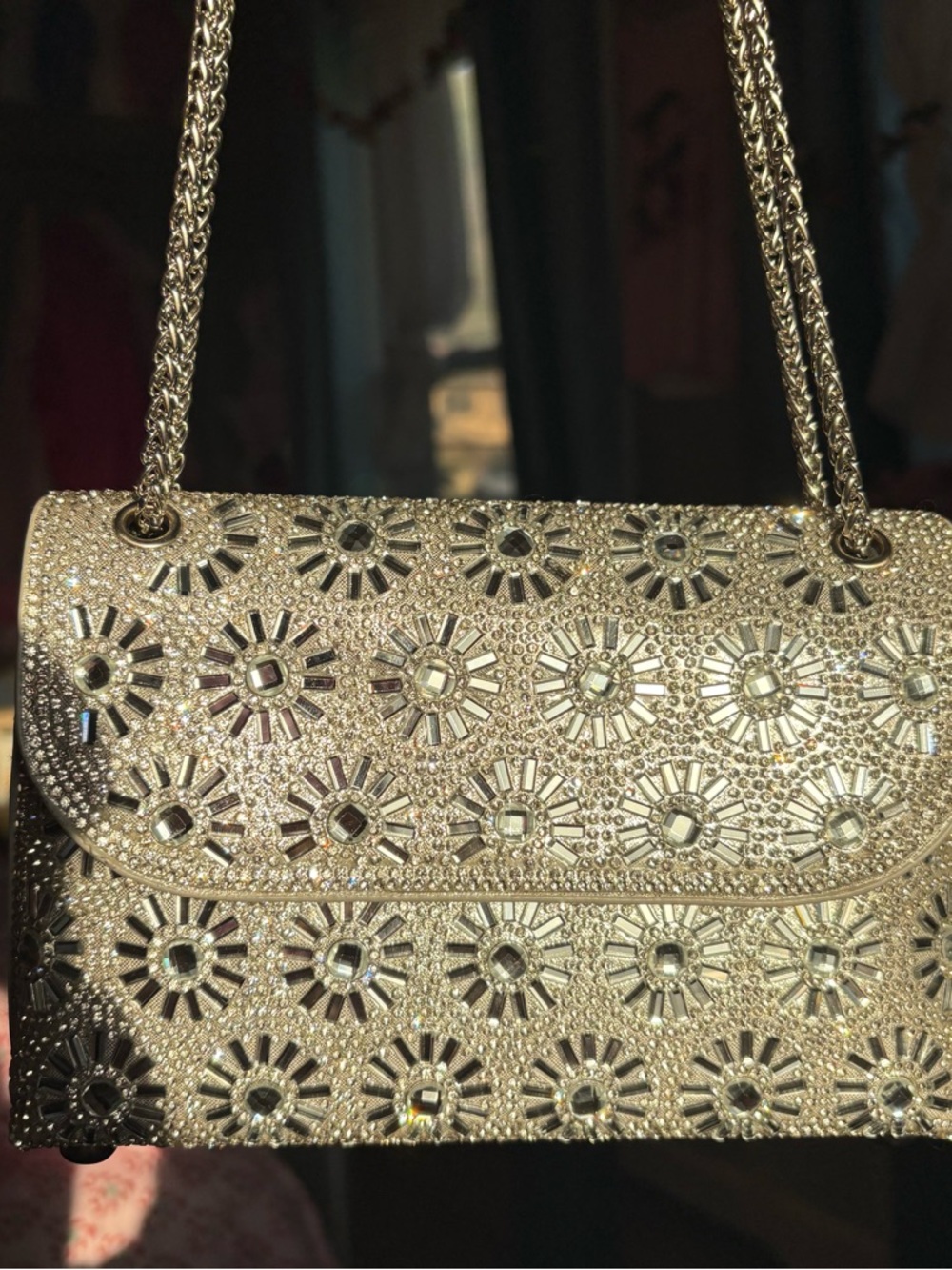 Sliver Evening Clutch with Chain Strap